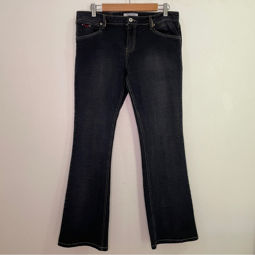 Vintage Retro Fox Low Rise Boot Cut Jeans - Dark Wash Blue